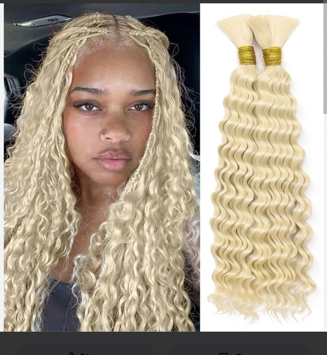 Boho Style Deep Curl Bulk Hair 20″ #613 Platinum Blonde Box Braids Crochet Synth