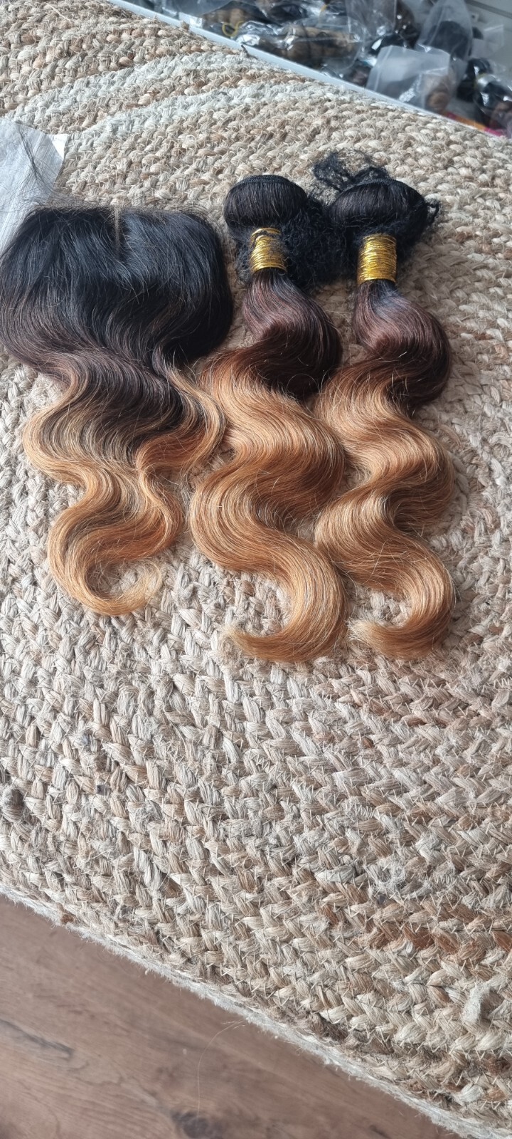 12A PERUVIAN HUMAN HAIR 3TONE ROOT OMBRE 16+16&14INCH 4X4 CLOSURE 250g BODY WAVE