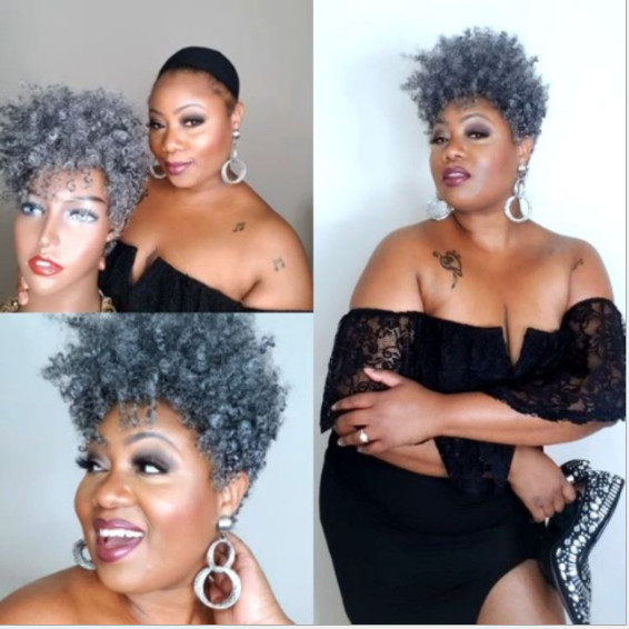 Short Grey Afro Curly Synthetic Pixie Cut Wig Women Fashion Party Wigs Daily Use