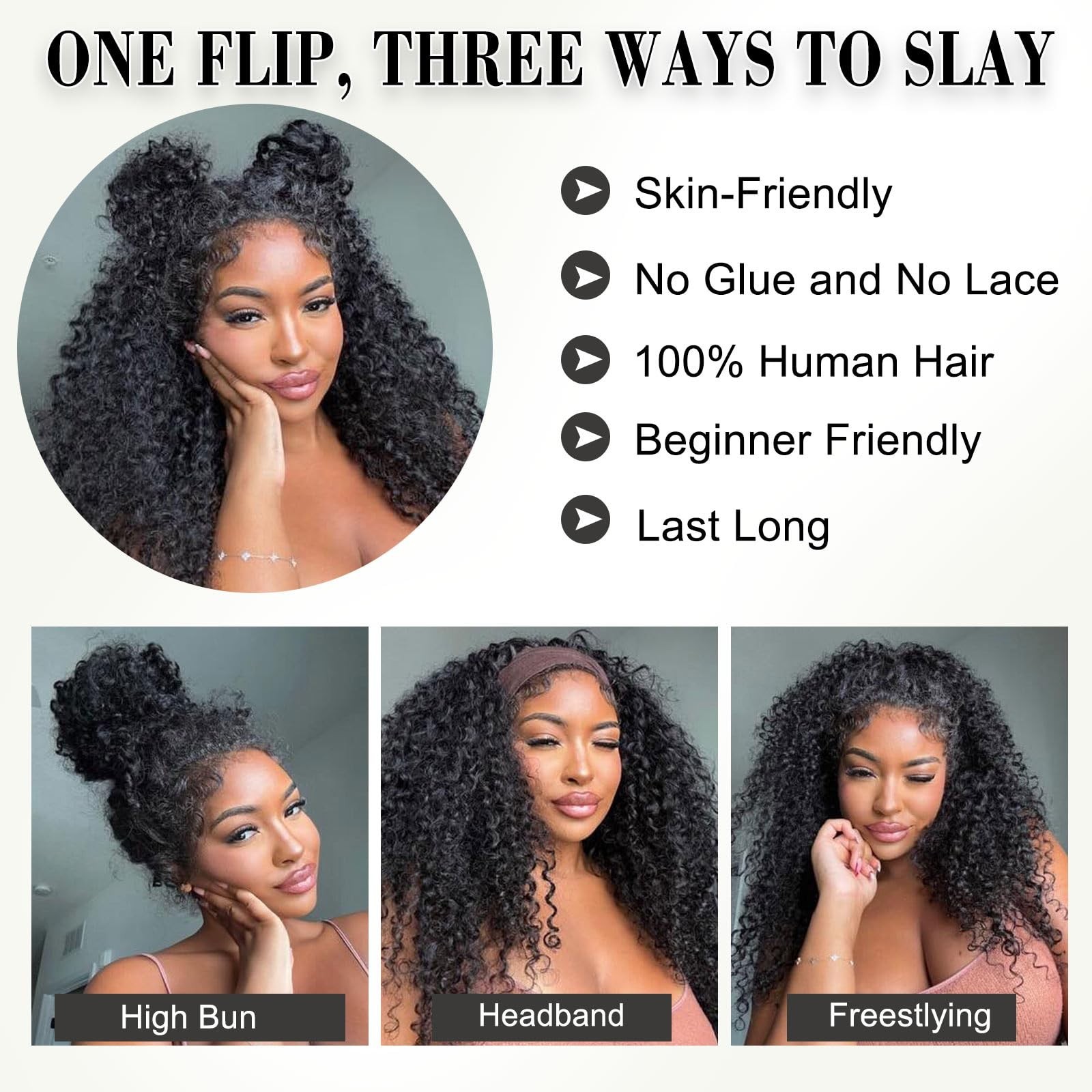 Kinky Curly Half Wig 20″ | 200% Density Glueless Drawstring Headband Wig for Wom