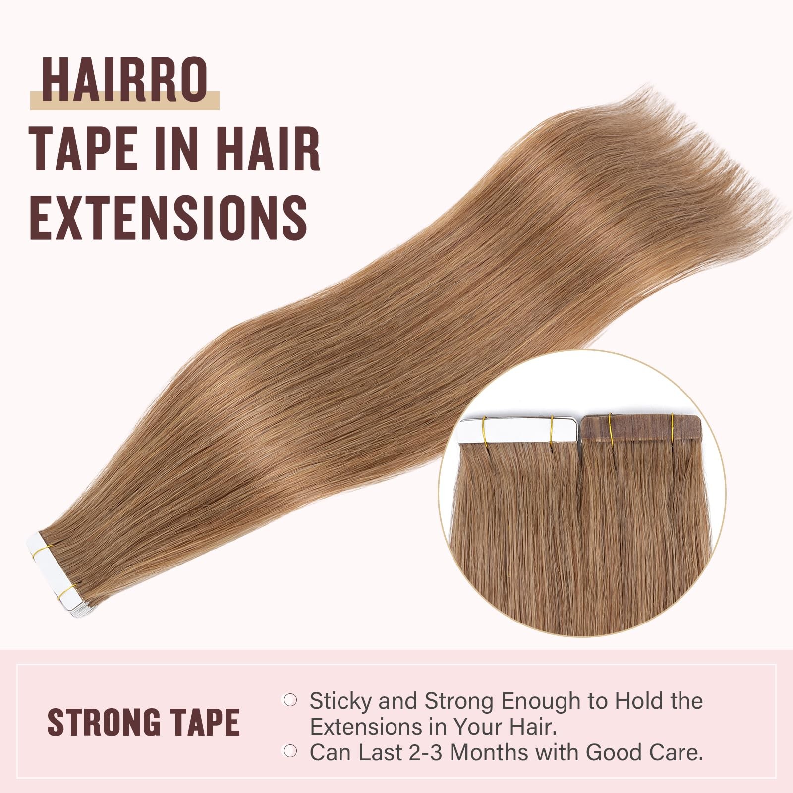 Hairro Remy Tape In Human Hair Extensions 24 Inch 20Pcs 50G Blondish Brown Long