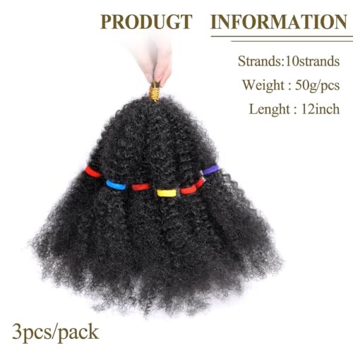 Spring Twist Hair Bulk Synthetic Curly Crochet Hair 12 Inch (Pack of 3) C-#1B