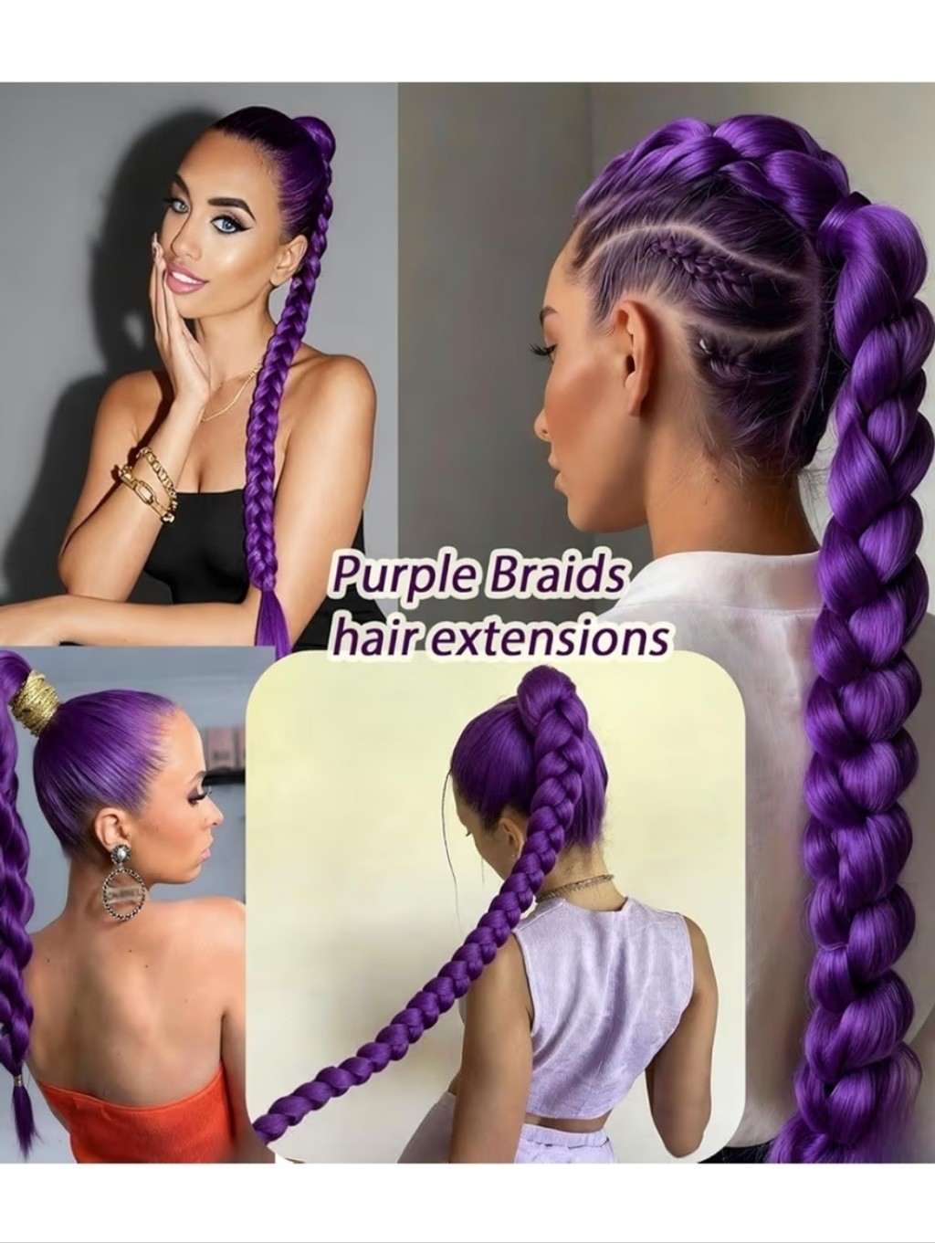 Vibrant Purple Braiding Hair Extensions – 2-Pack 24 Inches