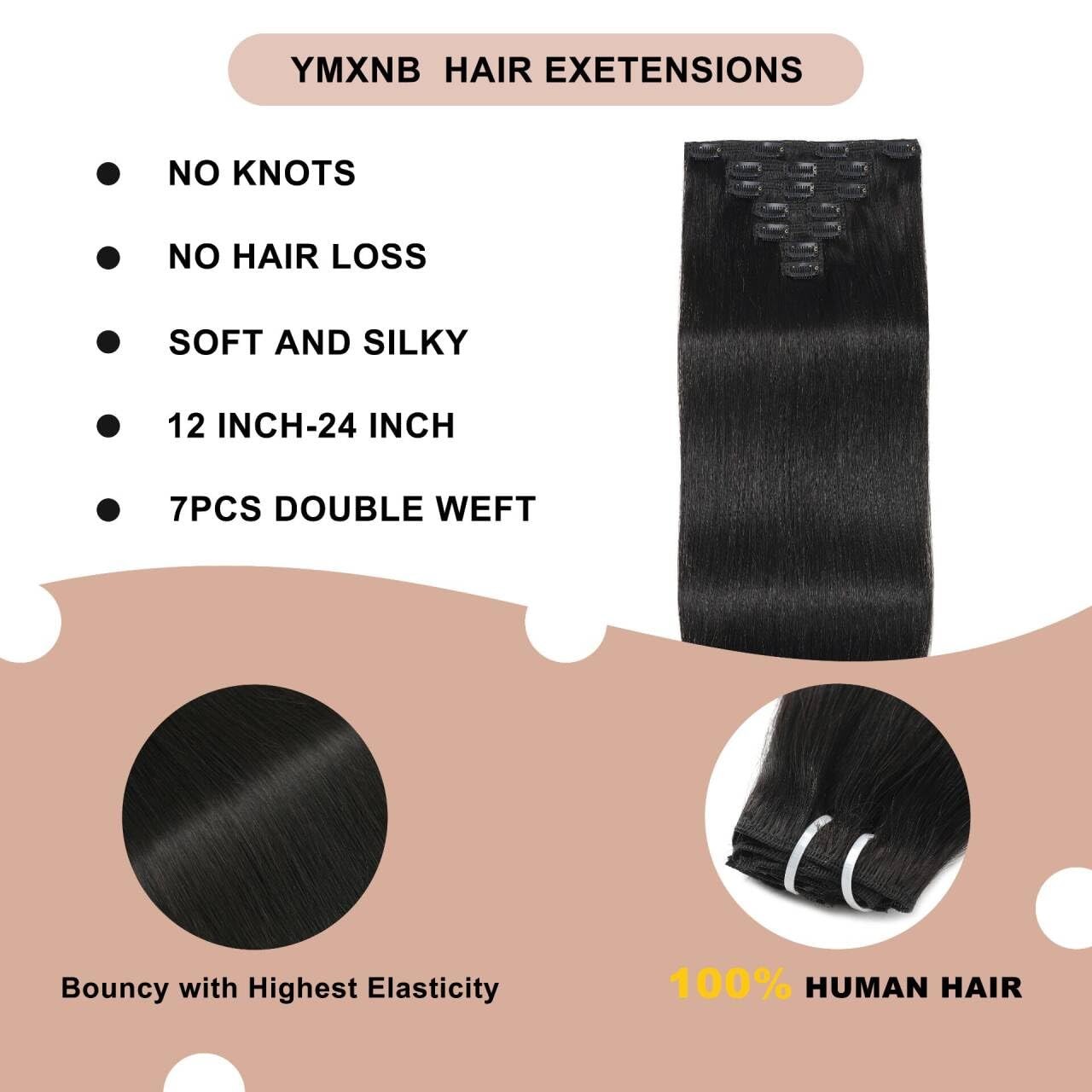 Ymxnb Clip In Hair Extensions Real Human Hair 14Inch 90G 100 Remy Human Hair