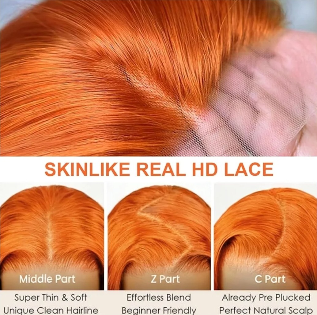 Orange Synthetic Bob Wig Lace Front Adjustable Straps Combs – Leeloo color