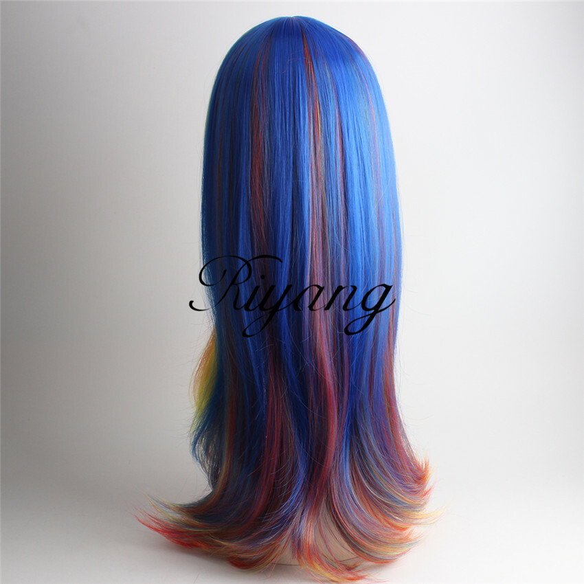 Multi-Color Straight Rainbow Costume Wig with Full Bang Long for Women Synthetic