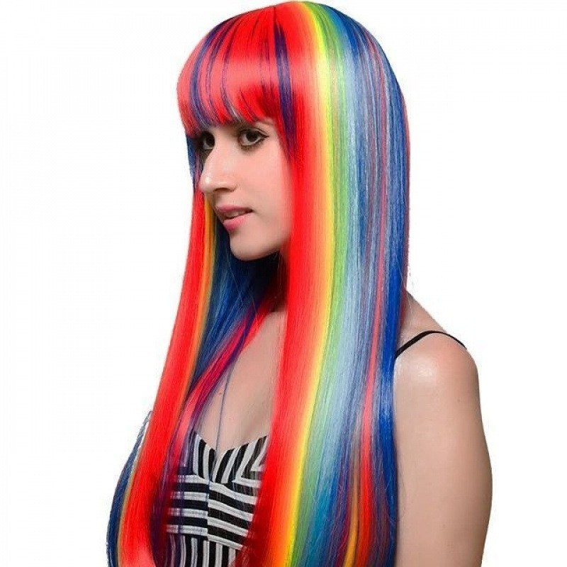 Rainbow Wig Straight Colorful Costume Wig for Women Cosplay Party Halloween 28in