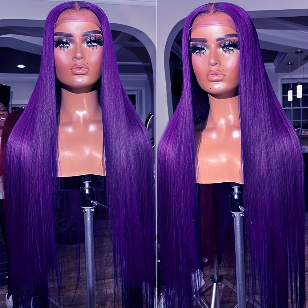 Purple 13×4 Free Part Synthetic Lace Front Wigs Long Silky Straight Hair Party