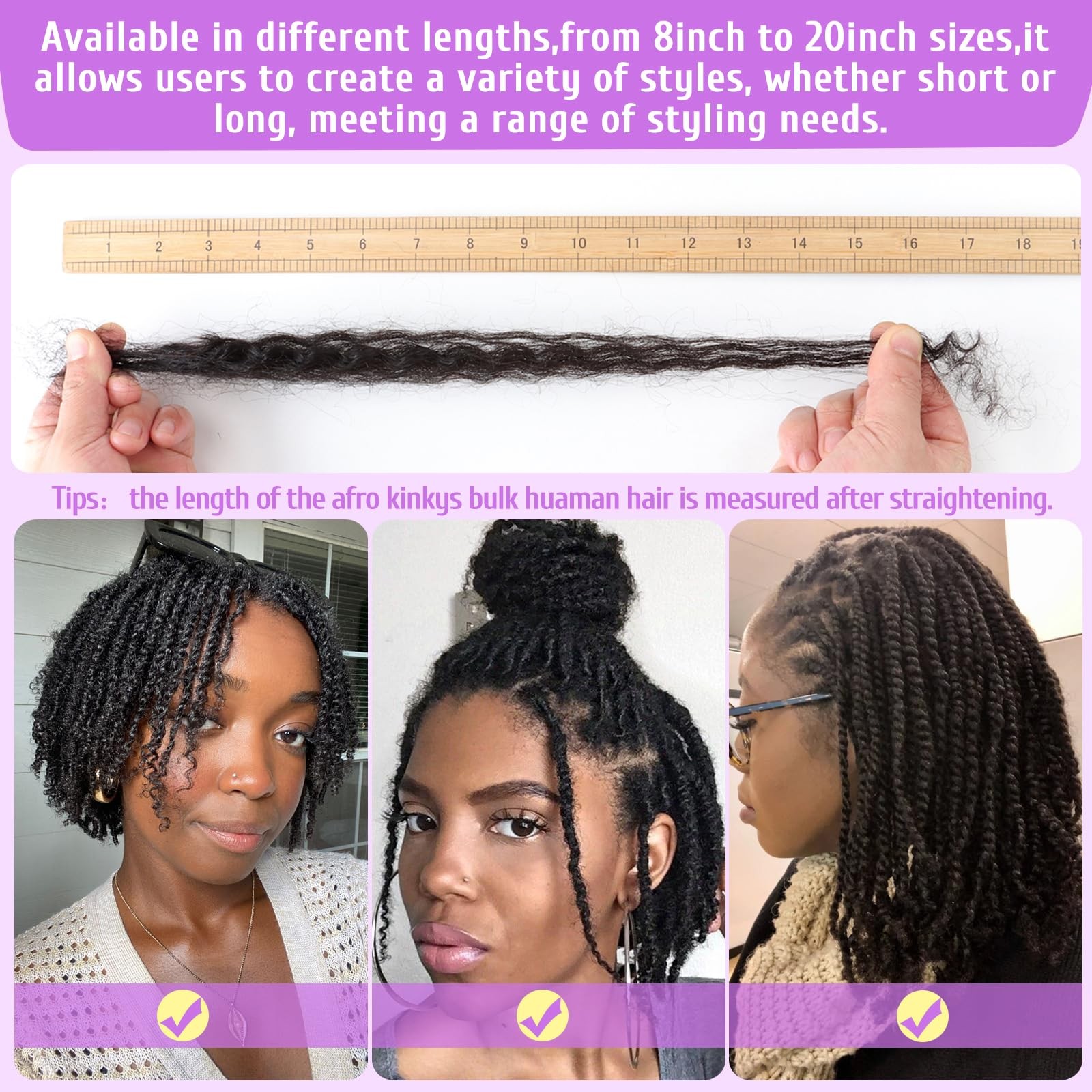 2 Packs Afro Kinky Bulk Human Hair 10 Inch 50g/Pack 100% Human Hair for Micro…