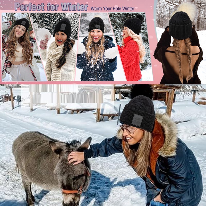 8 In Hat Wig With Hair Attached For Women Black White Brown Baseball Beanie Cap