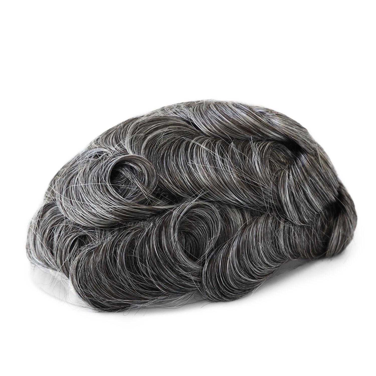 Toupee for Mens Human Hair Replecement System Injection Skin Grey Gent Hairpiece