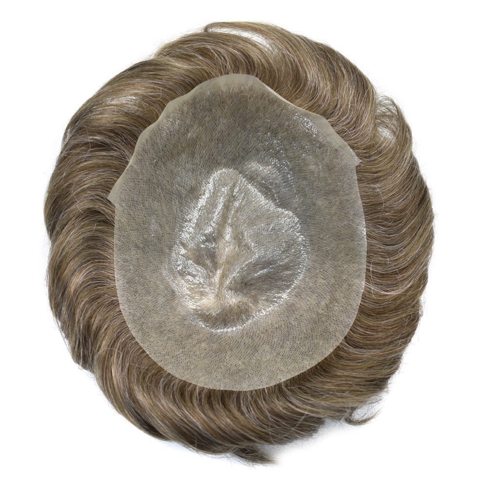 Super Thin Skin Mens Toupee Human Hair Systems PU V-looped Hairpiece Replacement