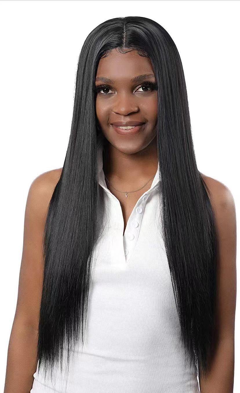 Synthetic Long Straight Wigs None Lace Heat Resistant Natural Black Density 150%