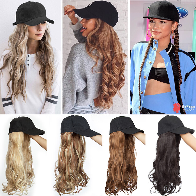 Baseball Cap with Curly Hair Wig Full Wigs Long Natural Wavy HairPiece For Human