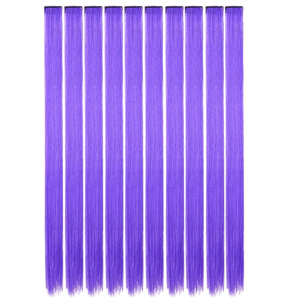 10PCS Colored Clip in Hair Extensions 18 Inches Ombre Straight Synthetic