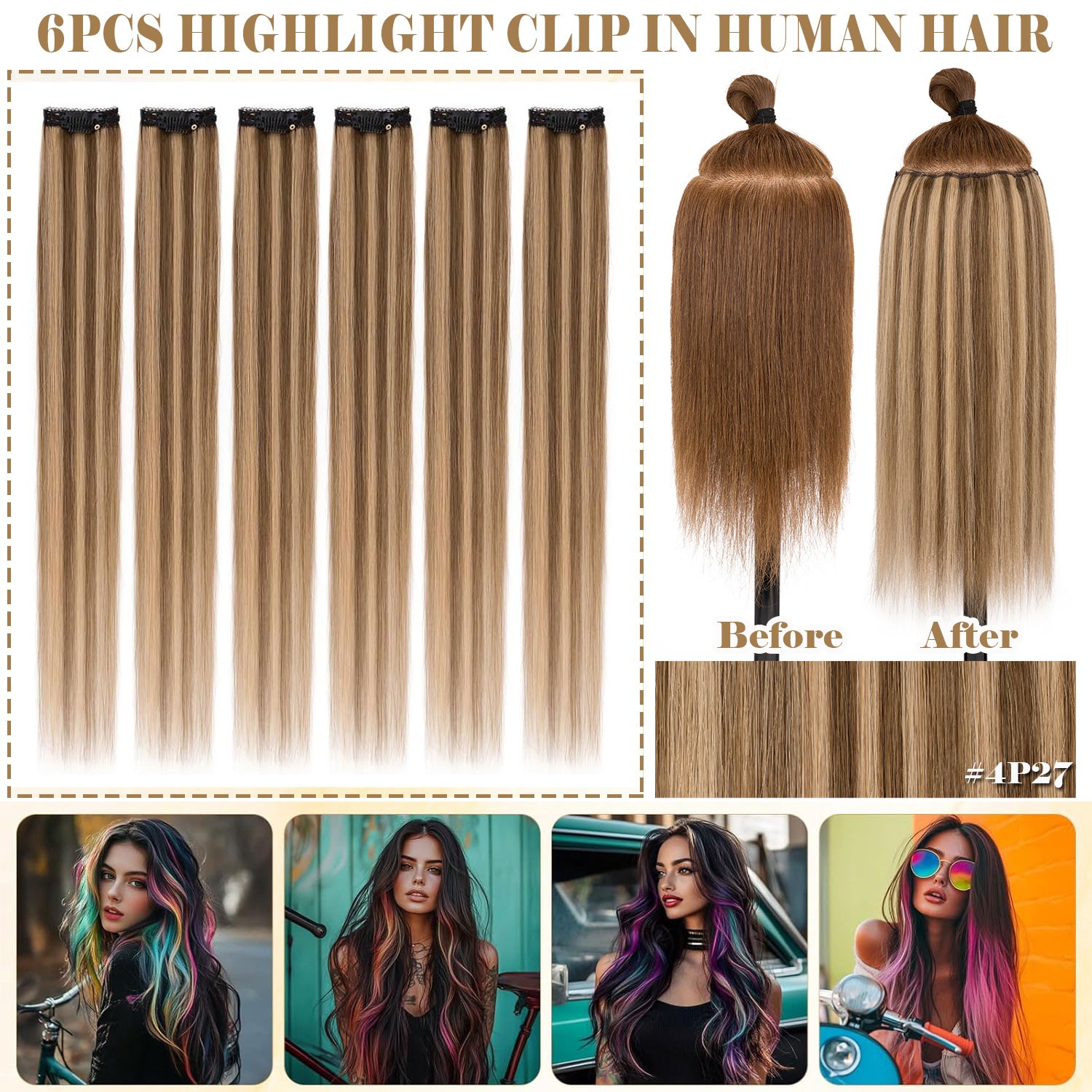 CLEARANCE 100% Human Hair Extensions 6 Pieces Clip In Real Remy Hair Straight US