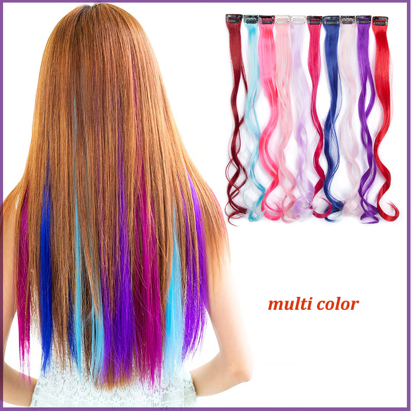 10Piece Colors Clip In Highlight Hair Streaks Hair Extensions Multi-color Braids