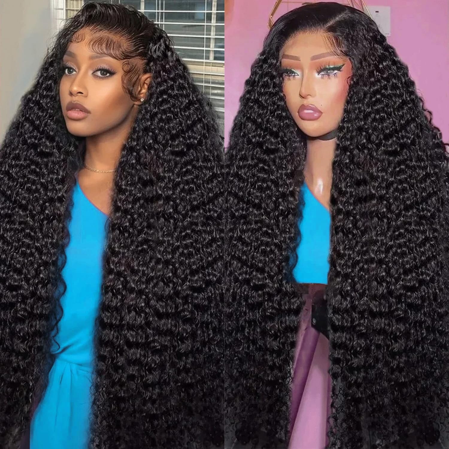30 Inch Deep Wave Lace Front Wigs Human Hair Pre Plucked 200 Density HD Trans…