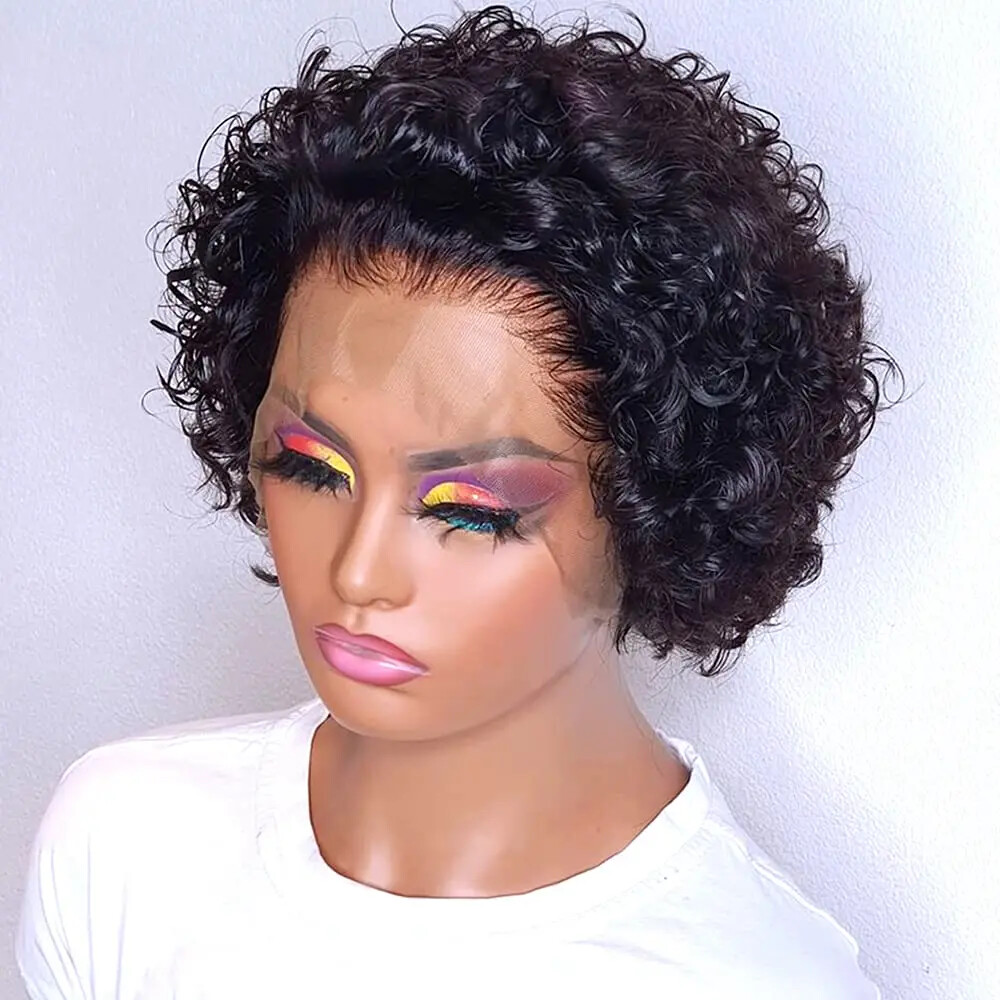 Pixie Cut Wig Hair Water Wave Bob Pre Pluck Pixie Curl Wigs Hair Lace Front