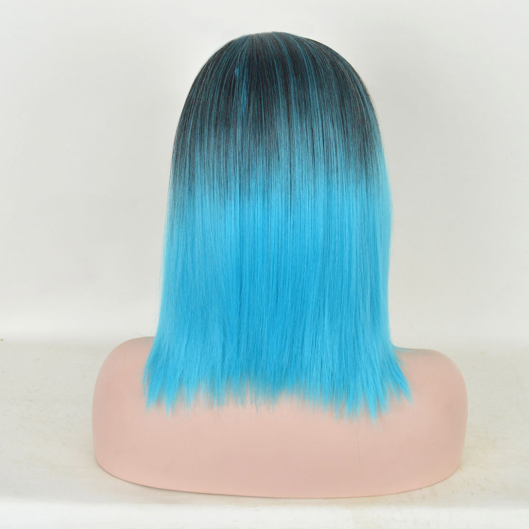 Black Blue Ombre Synthteic Full Wig Short Straight bob Wigs