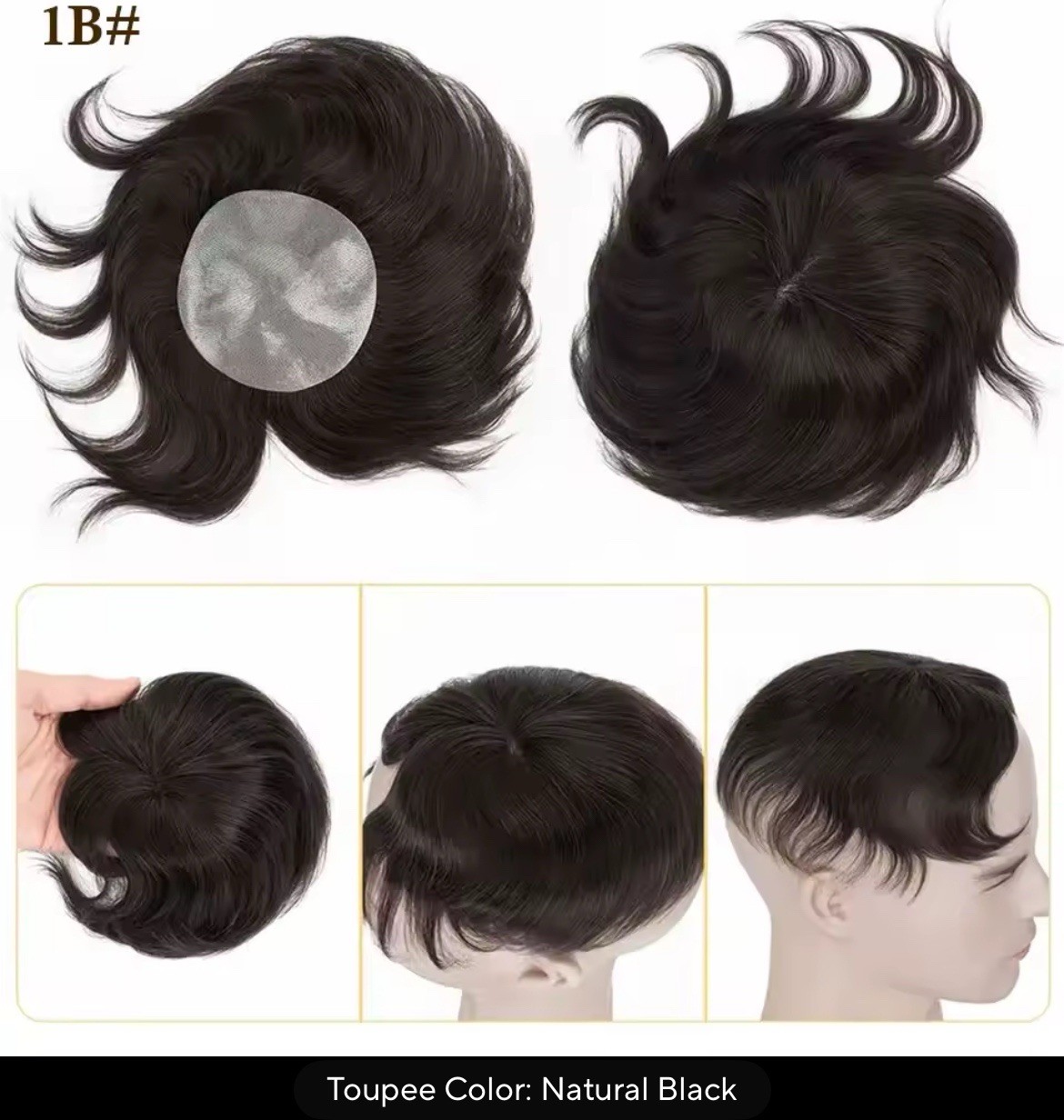 Men’s Toupee Hairpiece Tape-In Closure Straight 6in Multi Color