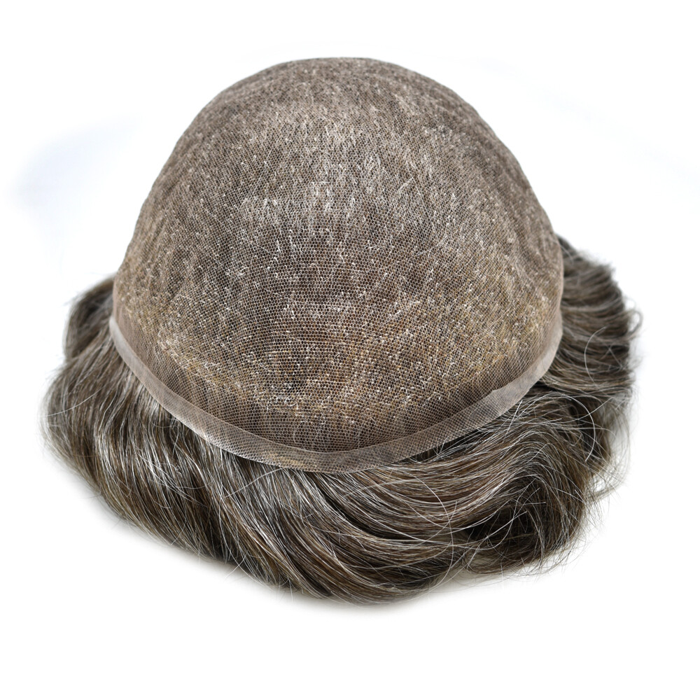 Full Swiss Lace Mens Toupee HairPiece Gray Hair System Replacement for Men US