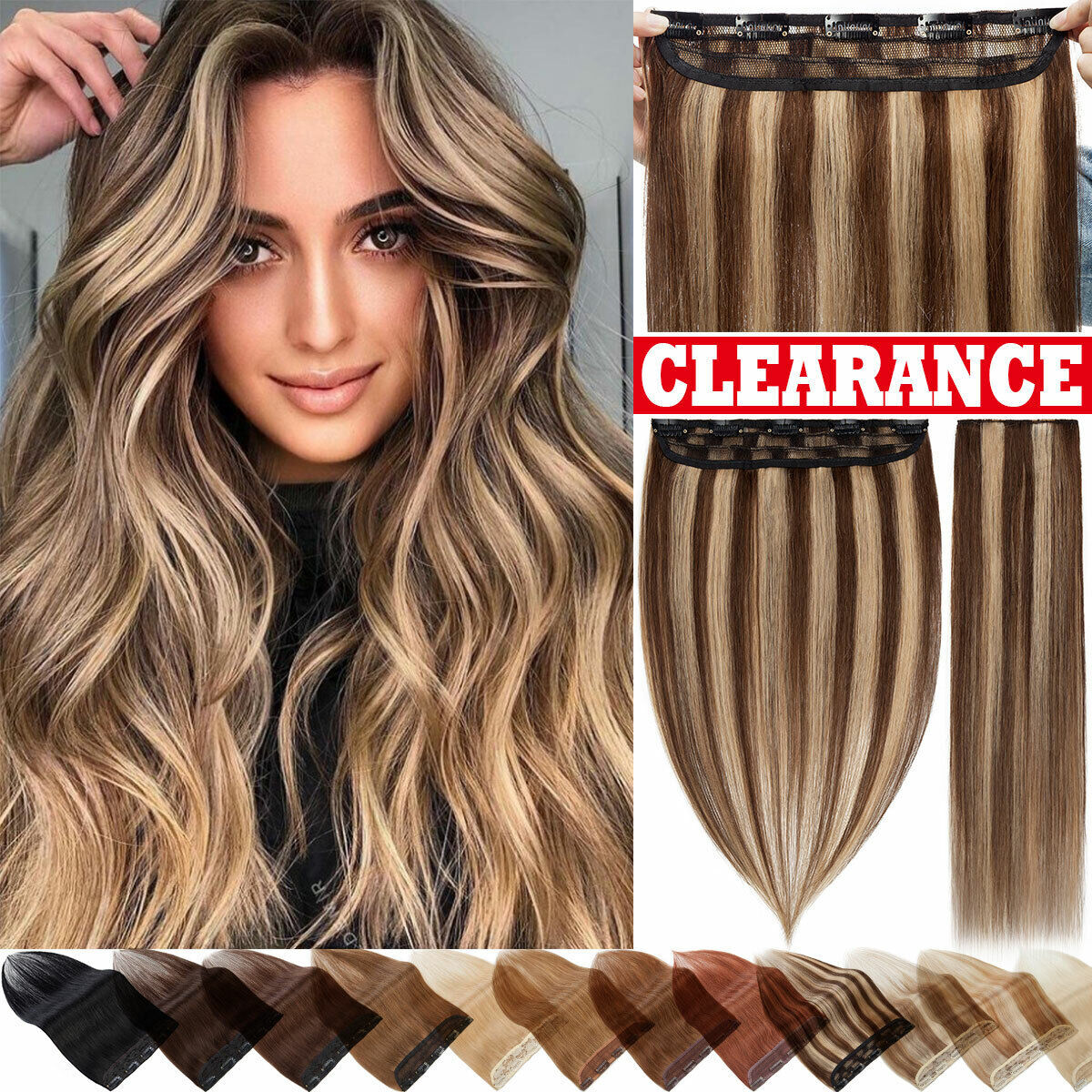 CLEARANCE THICK One Piece Clip in Remy Human Hair Extensions 3/4 Full Head 8-24″