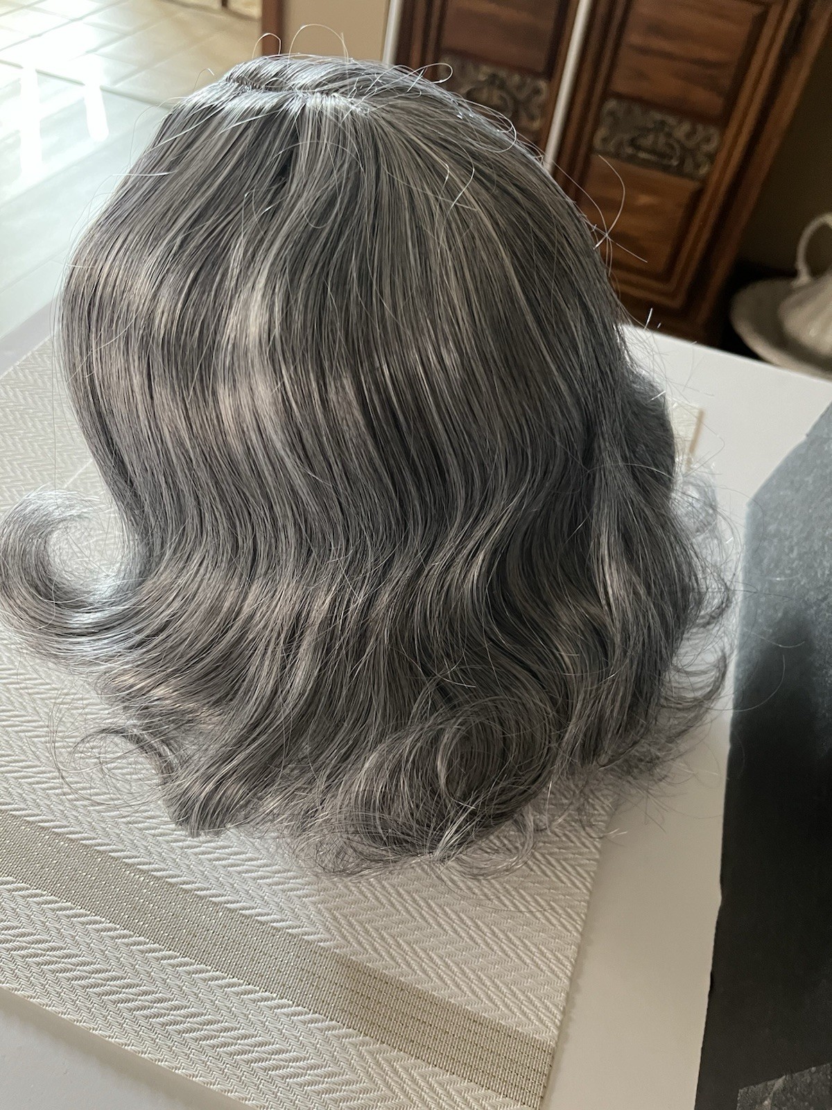 Gray Short Wavy Bob Wig Hairpiece with Cap, Free-Part, Natural Look