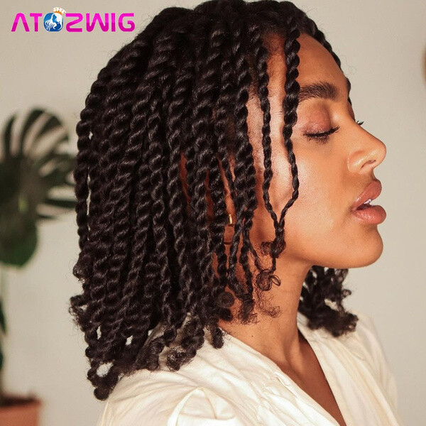 Black Senegal Twist Braided Wigs with Curly End Twist Braid Hair Wigs Afro Wigs