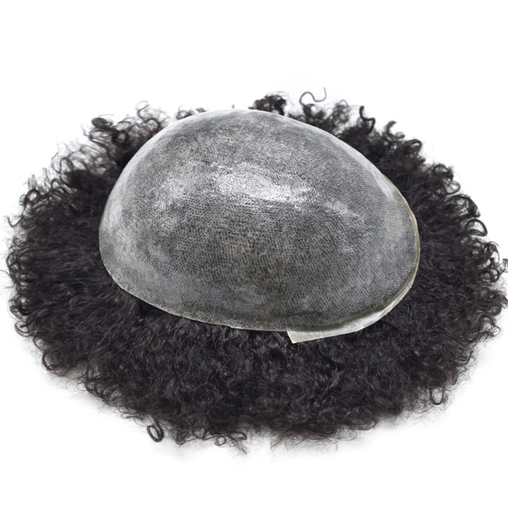 Afro Weave Hair Unit for Black Men Brazilian Poly Human Hair Replacement System