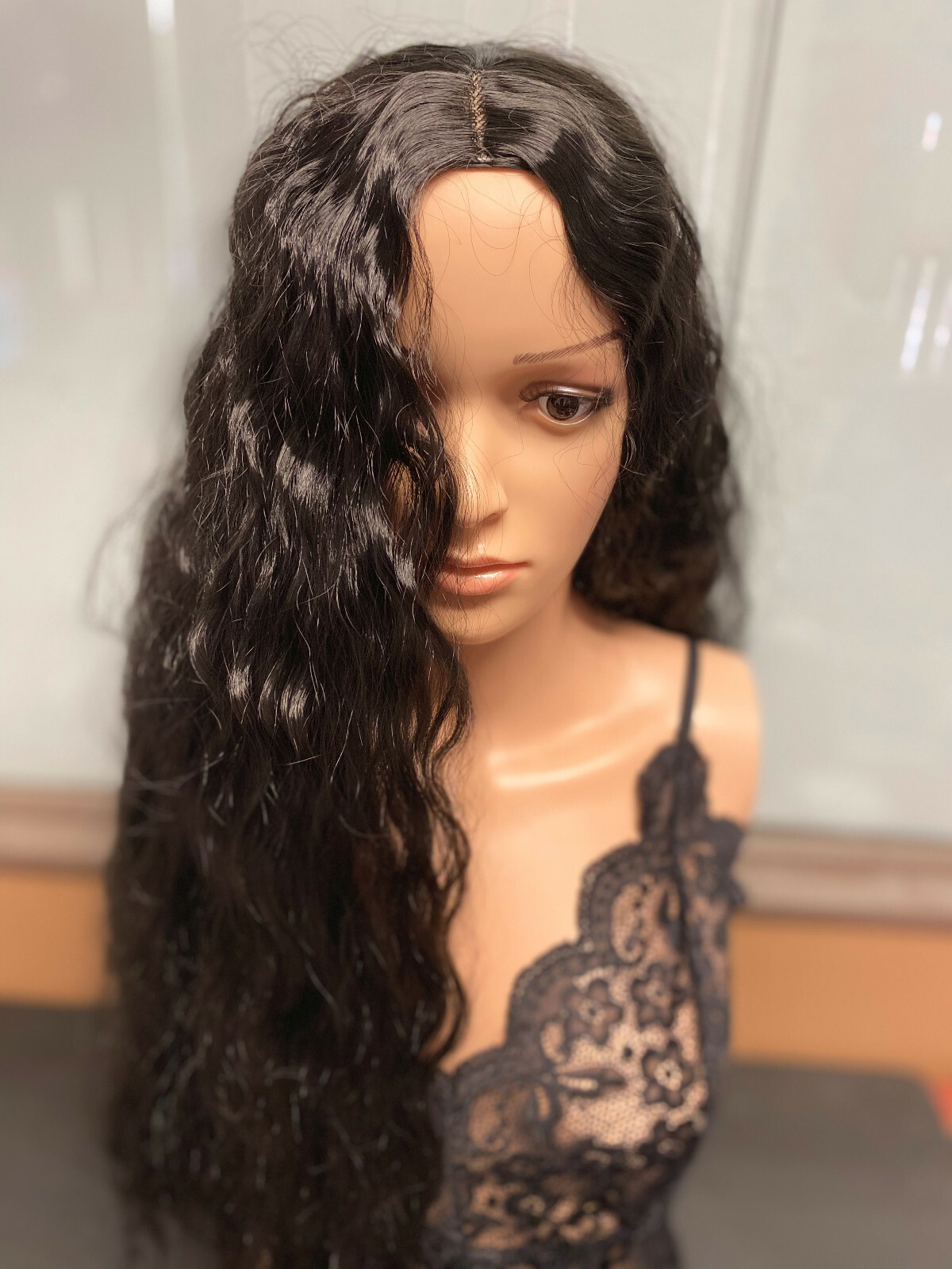 23″ Women Curly Wavy Long Synthetic Hair Wigs Ladies Costume Dark Black Wig