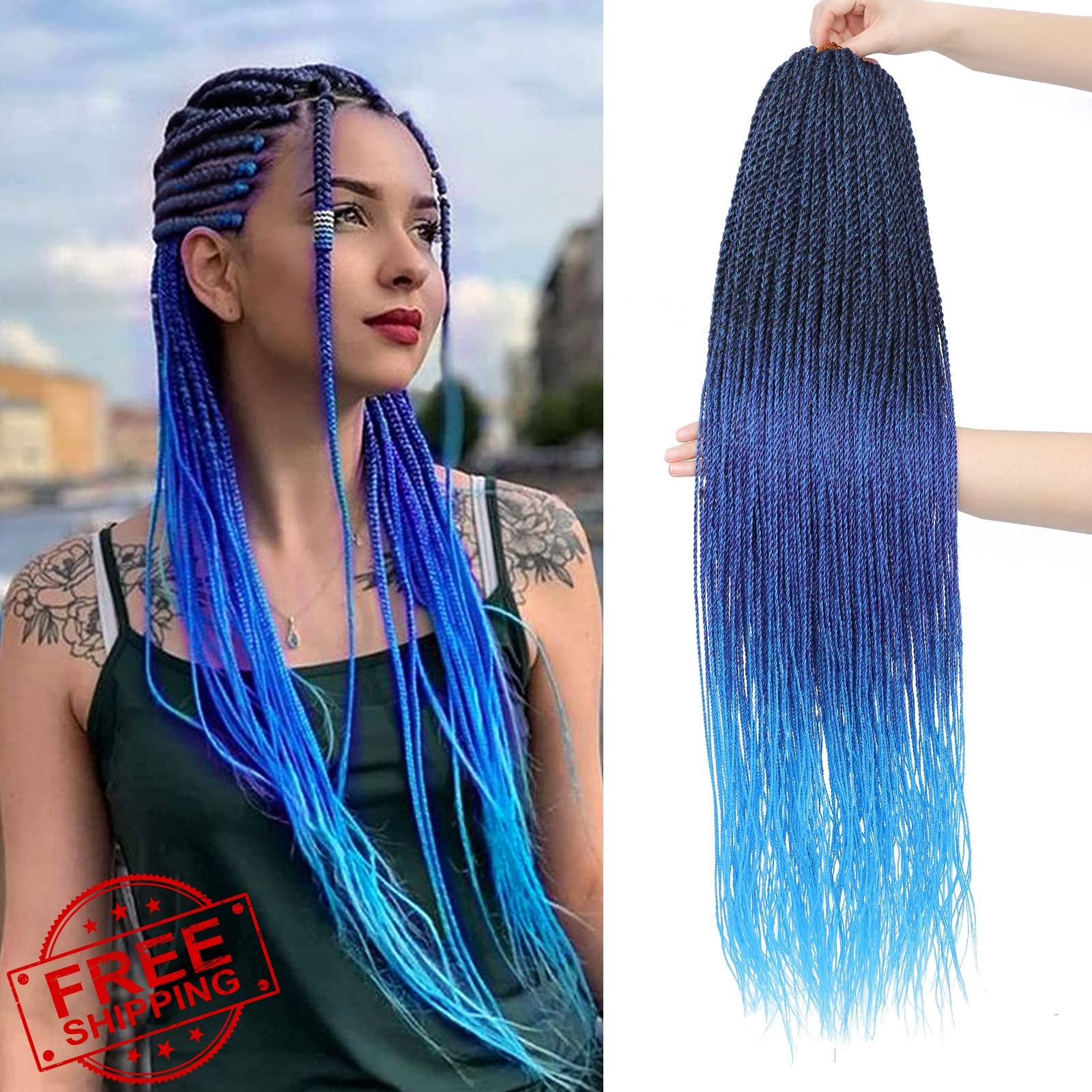NAYOO Crochet Hair Senegalese Twist 28″ 8 Packs 1B/Purple/Blue