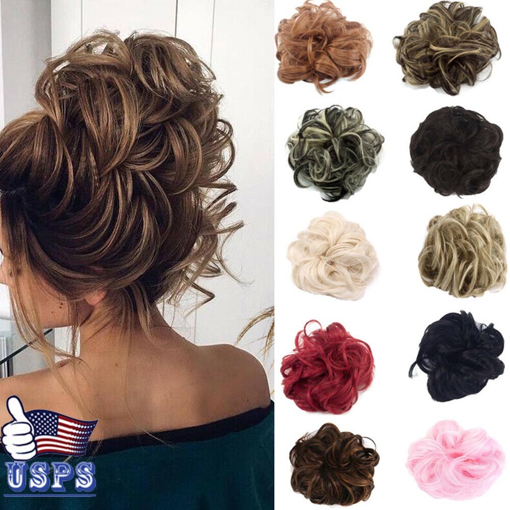 Curly Messy Bun Hairpiece Scrunchie Wrap Ponytail Updo Wrap Hair Extensions USA