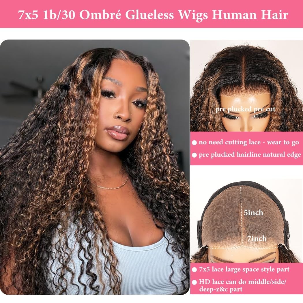 26 Inch Deep Wave Ombre Glueless Lace Front Wig – HD Lace, 210 Density, Pre Pluc