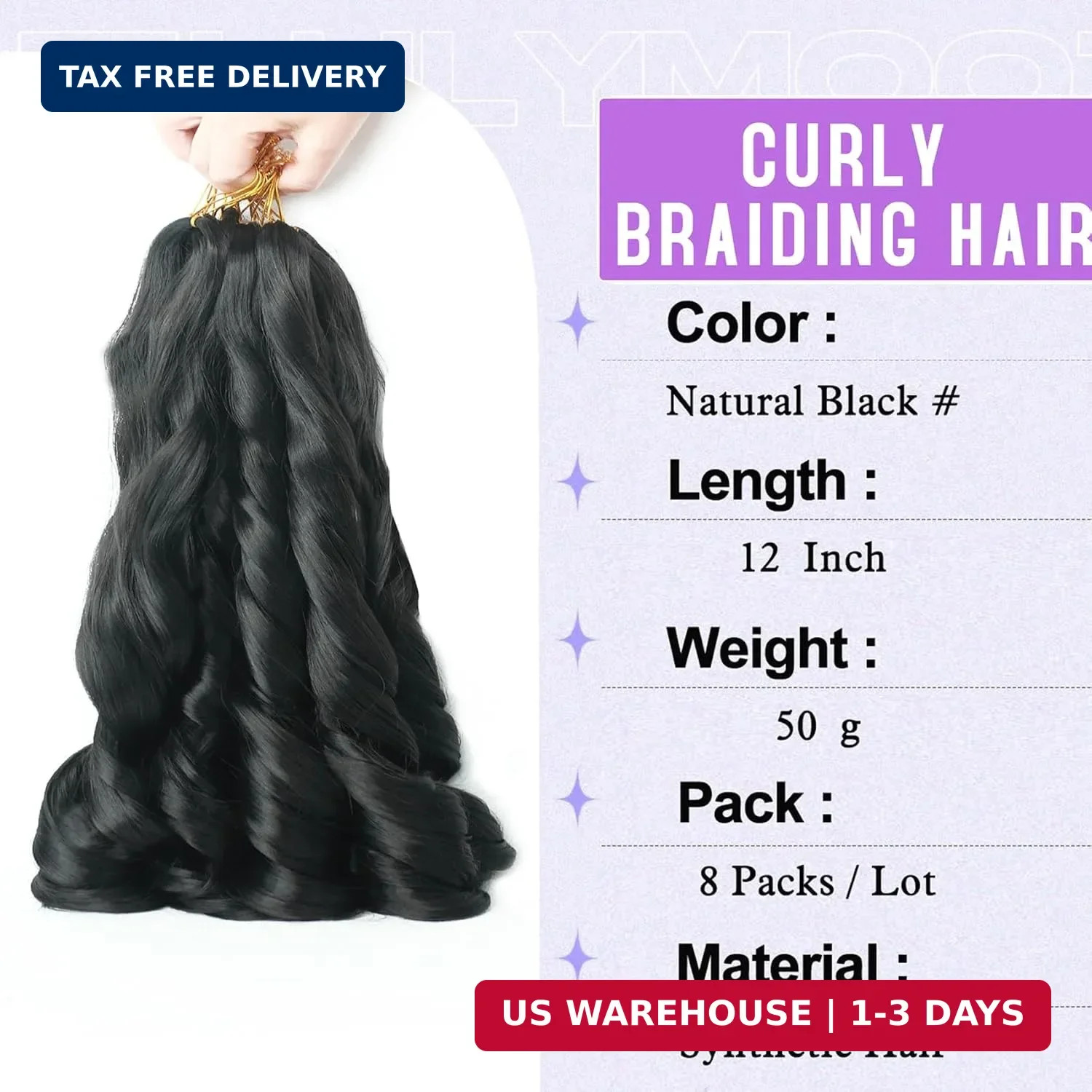 French Curl Braiding Hair 12 Inch Natural Black 8Packs Loose Wavy Spiral Curly B