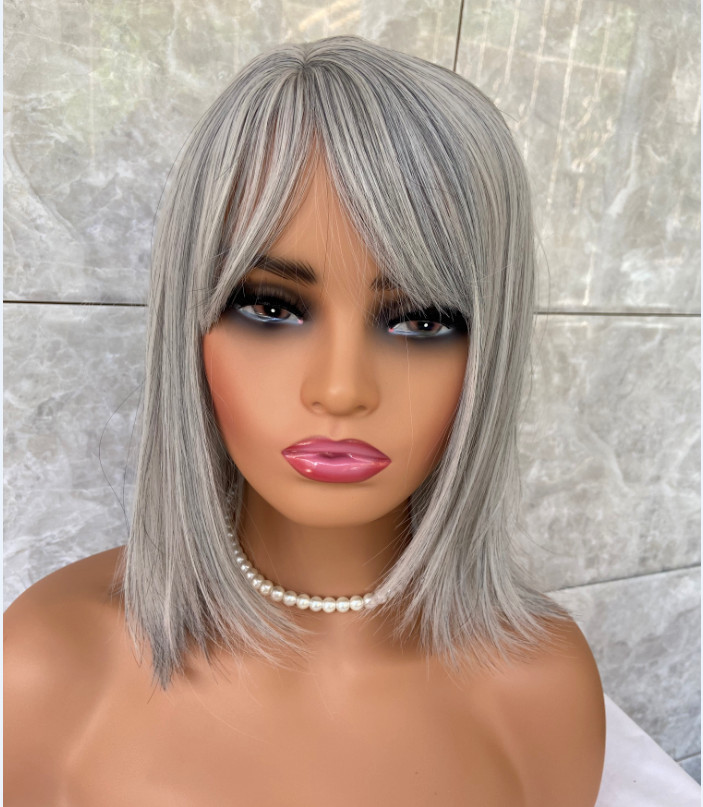 Salt and Pepper Hair Gray Mix Straight Synthetic Hair Wigs Women Soft Natural