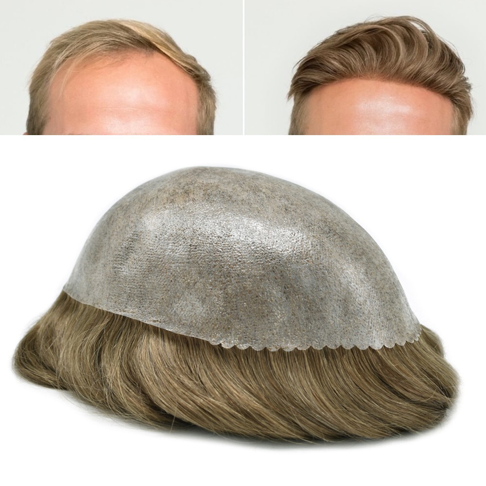 Mens Toupee Hairpiece Full Poly Skin Hair System Replacement Injected PU Men Wig