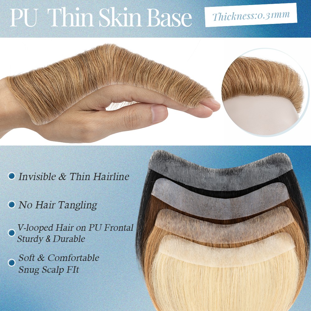 100% Real Men’s Forehead Toupee Human Hair Frontal Receding Hairline Hairpiece