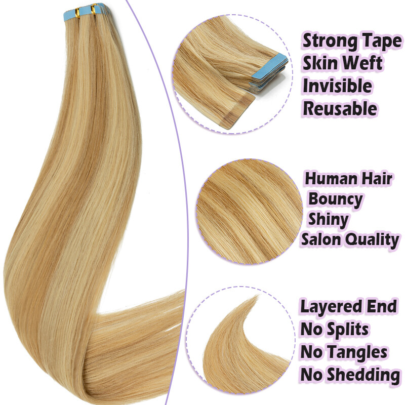 Any Color Tape In/ on 100% Human Real Remy Hair Extensions Skin Weft Invisible