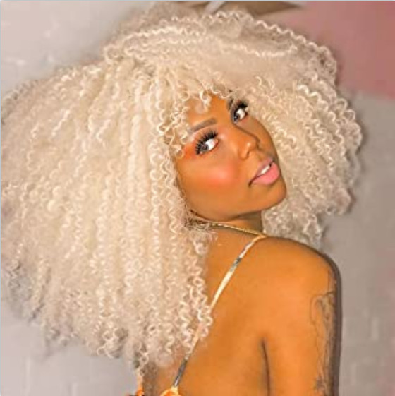Jerry Curly Afro Wigs for Black Women Afro Kinky Curly Wig with Bang Gray Blonde
