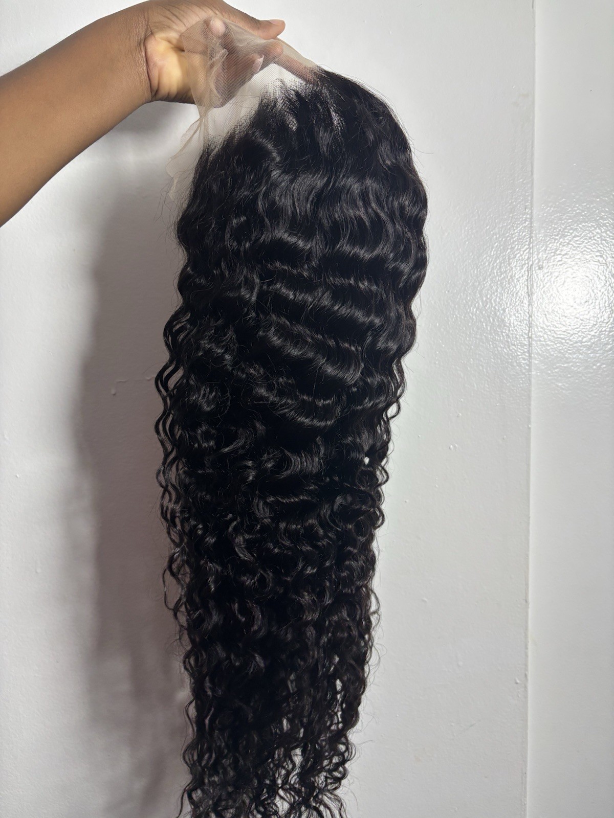 Women’s Lace Front Human Hair Wig Black Deep Wave Curly Glueless
