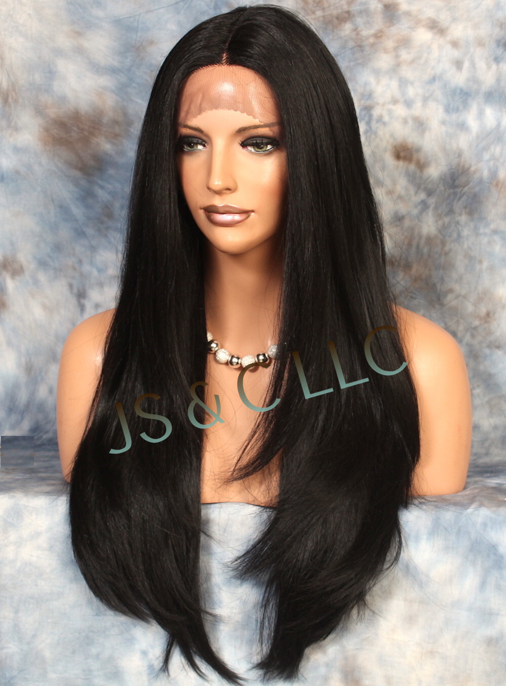 Human hair Blend Hand Tied Monofilament Full LACE FRONT WIG Off Black 1B JSLY