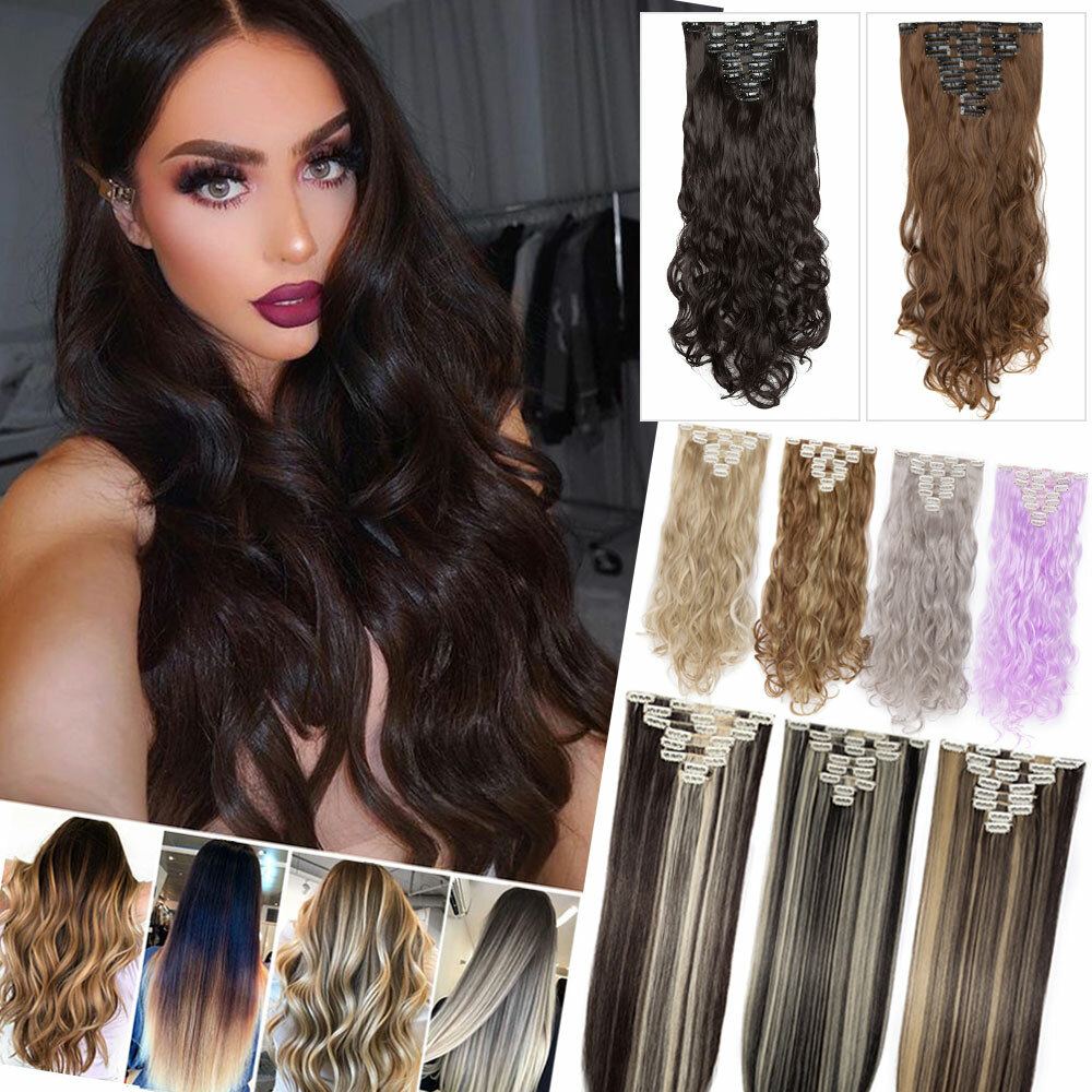 8 Pieces THICK 100% Real Natural Clip in as Human Hair Extensions Full Head HYT1