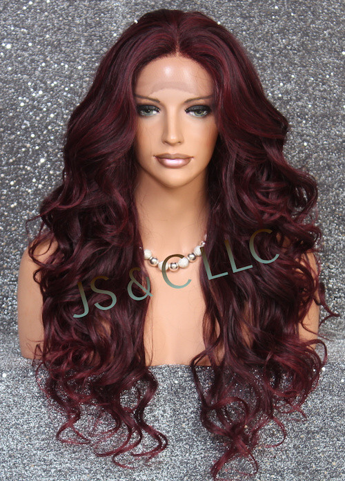 Human Hair Blend Full Lace Front Wig Curly Blonde mix RSA 1B/Burgundy