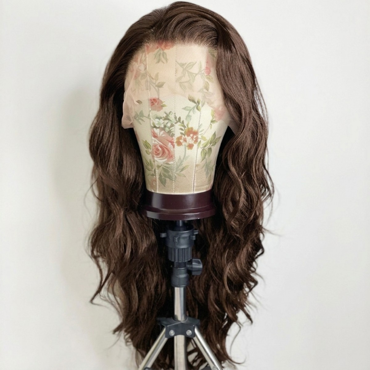 Frontal Lace Wig Long Wavy Heat Resistant Hair Natural Pre Plucked Dark brown