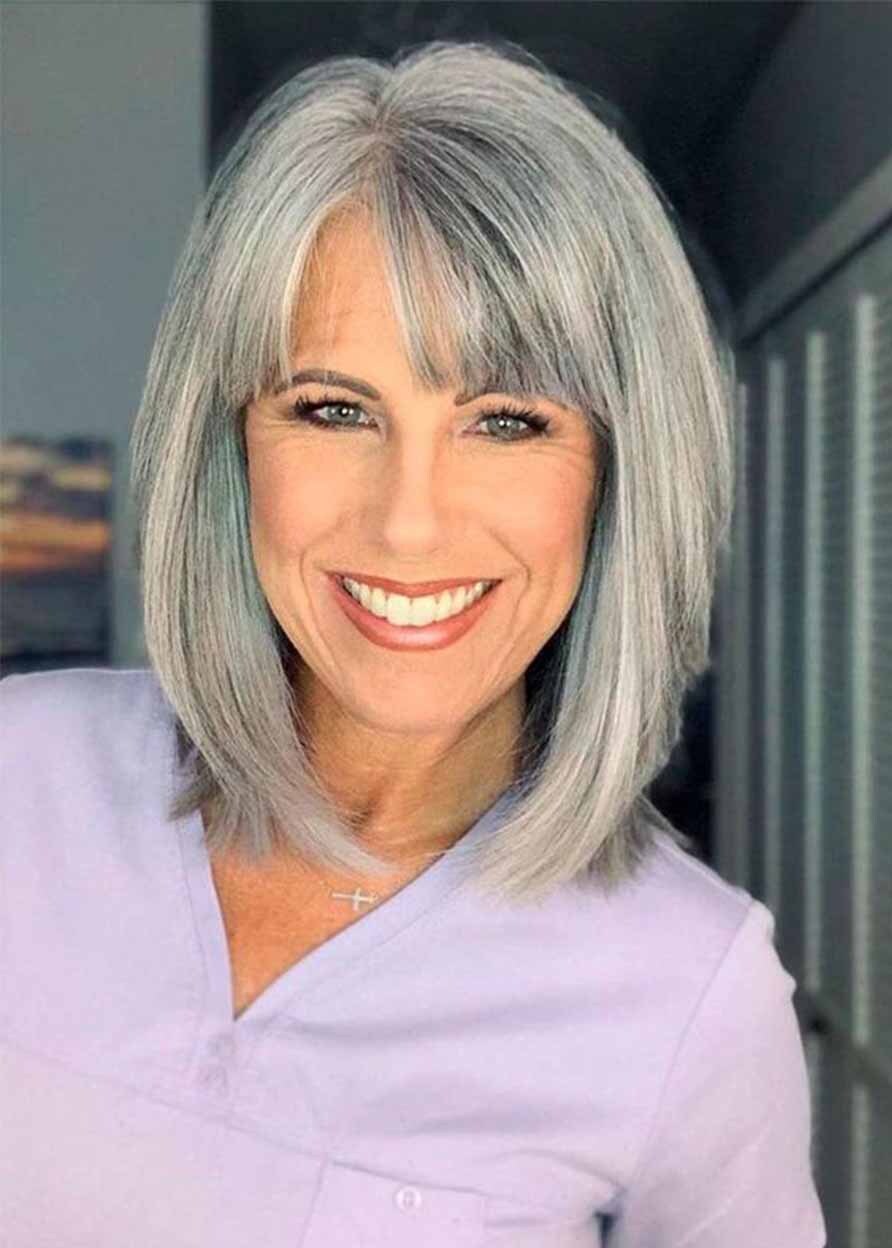 Salt and Pepper Short Bob Style Women’s Synthetic Hair Capless Wigs Wig Bangs