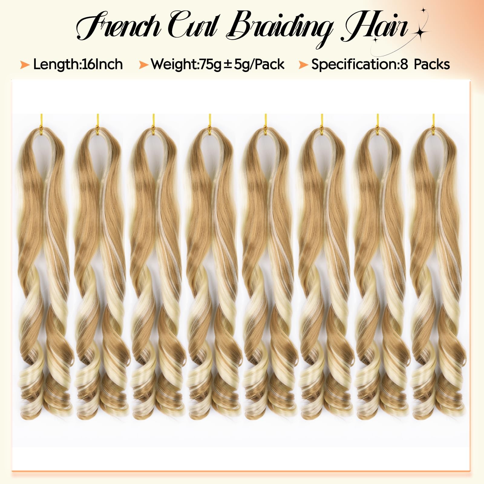 French Curl Braiding Hair 8Packs 16″ Pre-Stretched Synthetic Spiral Curly Croche