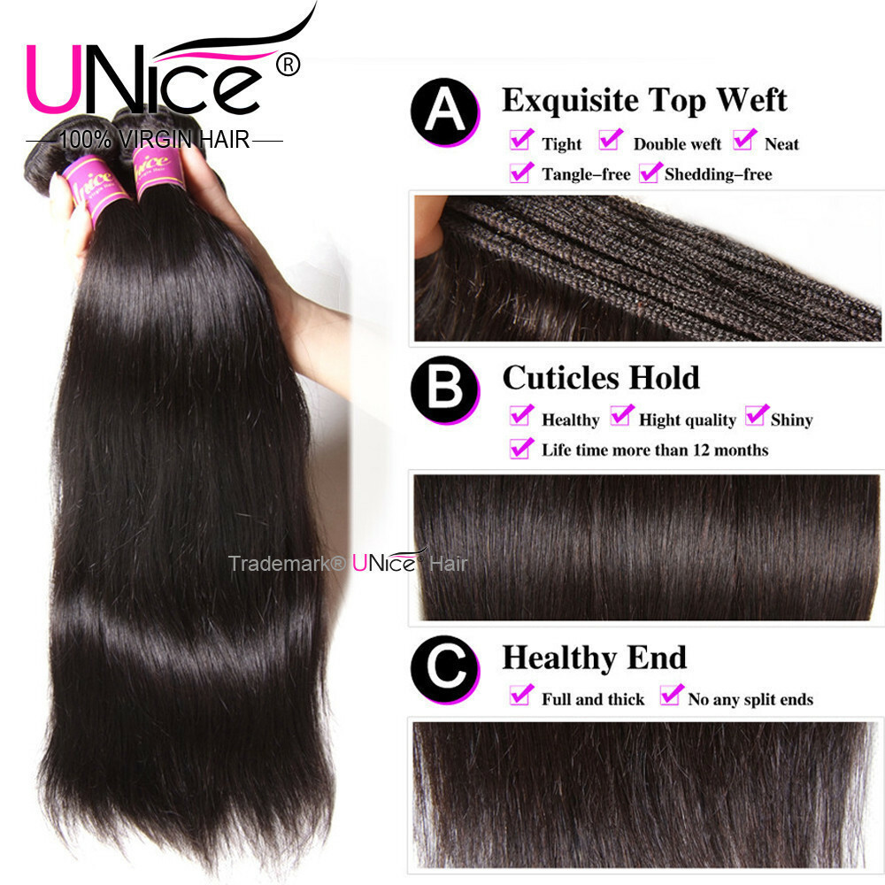 UNice Hair Indian Straight Bundles Human Hair Extensions Virgin Hair Weaves Weft