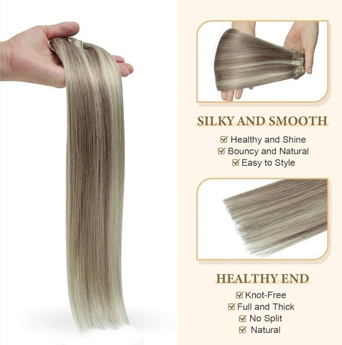 5pcs Ash Brown Platinum Blonde Clip in Human Hair Extensions 22” Remy Straight