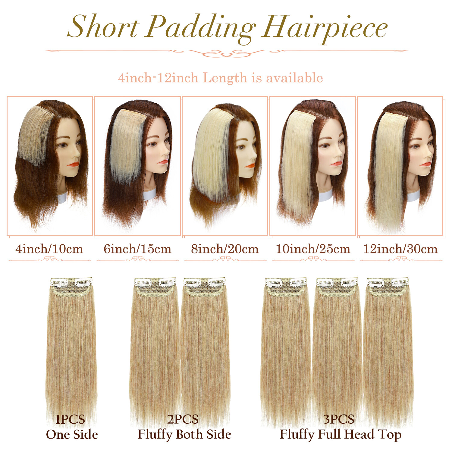 Thick Mini Hair Pad Clip In 100% Remy Human Hair Extensions Short Side Hairpiece